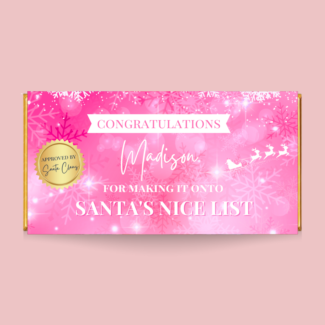 Personalised Pink Santa's Nice List Chocolate Bar - Blush Boulevard Chocolate Bar