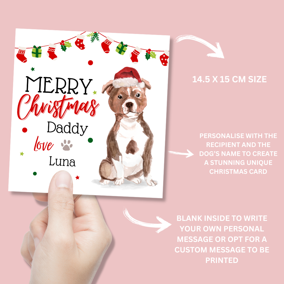 Personalised Staffordshire Bull Terrier Christmas Card - Blush Boulevard Greeting Card