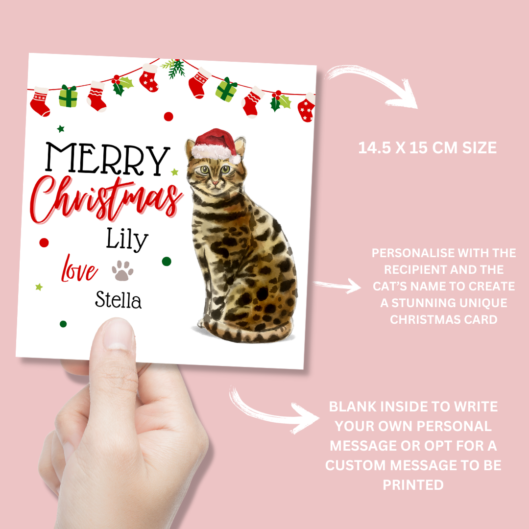 Personalised Bengal Cat Christmas Card - Blush Boulevard Greeting Card