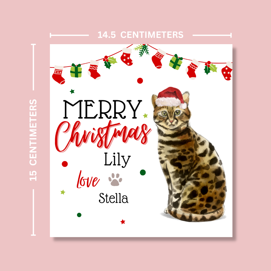 Personalised Bengal Cat Christmas Card - Blush Boulevard Greeting Card