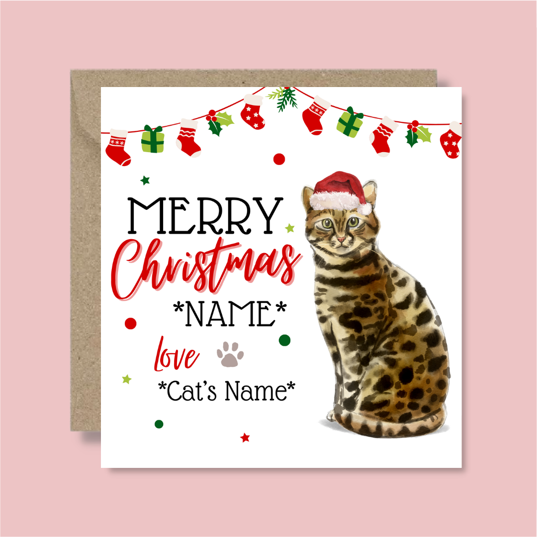 Personalised Bengal Cat Christmas Card - Blush Boulevard Greeting Card