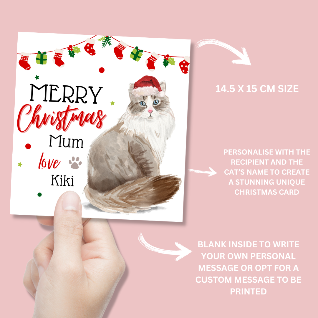 Personalised Siberian Cat Christmas Card - Blush Boulevard Greeting Card
