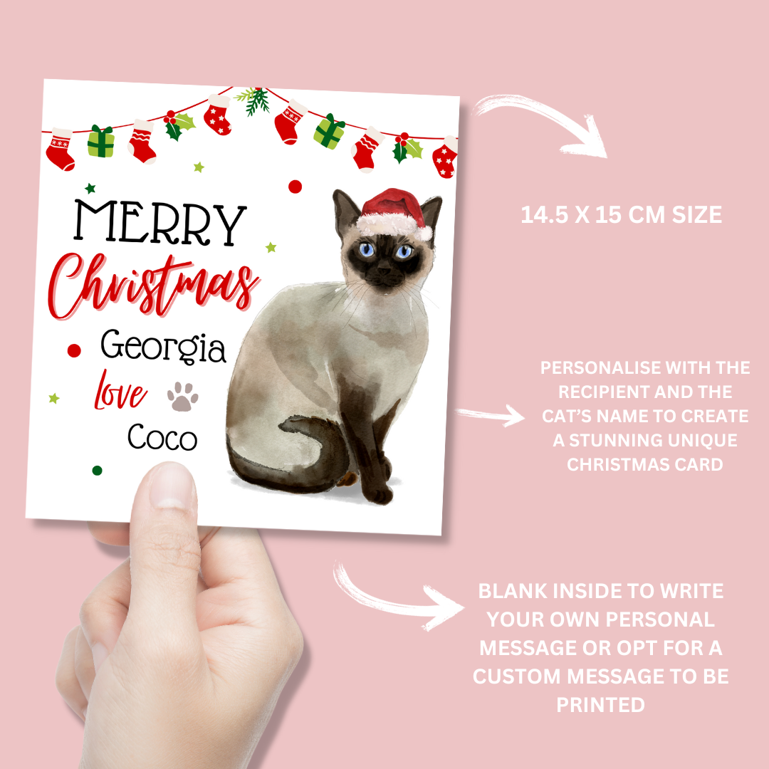 Personalised Siamese Cat Christmas Card - Blush Boulevard Greeting Card