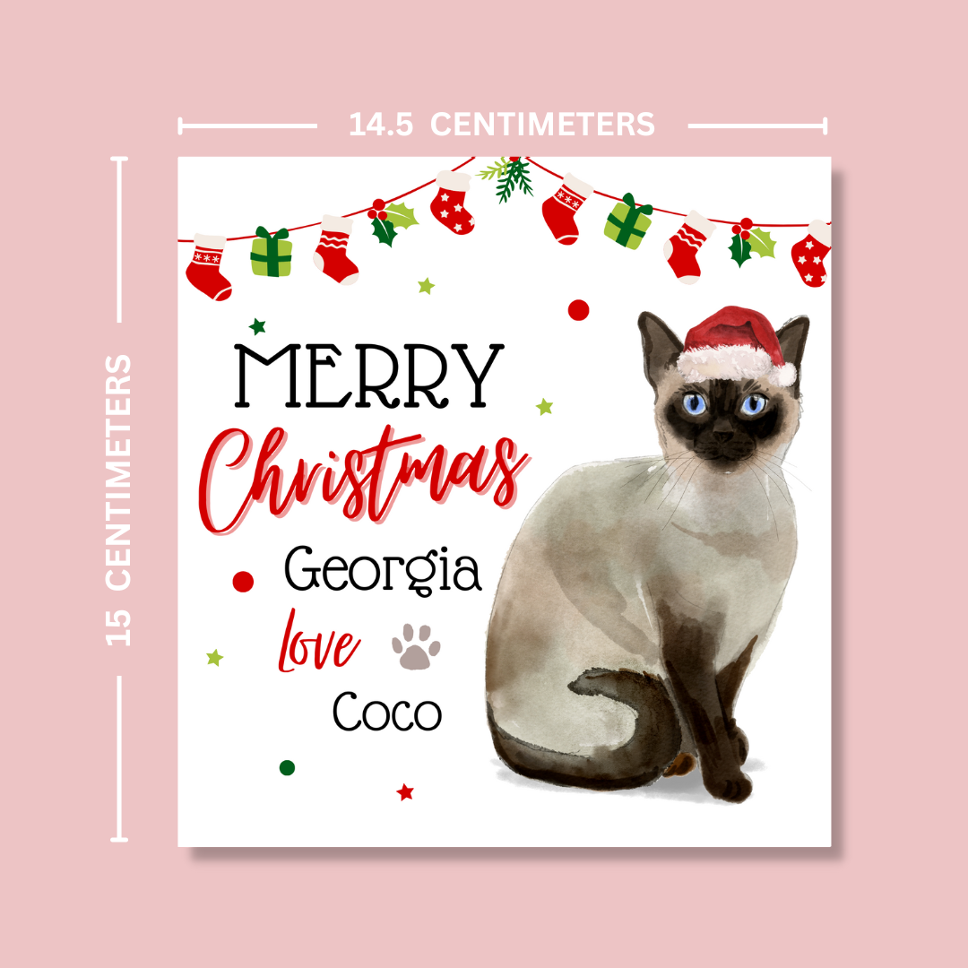 Personalised Siamese Cat Christmas Card - Blush Boulevard Greeting Card