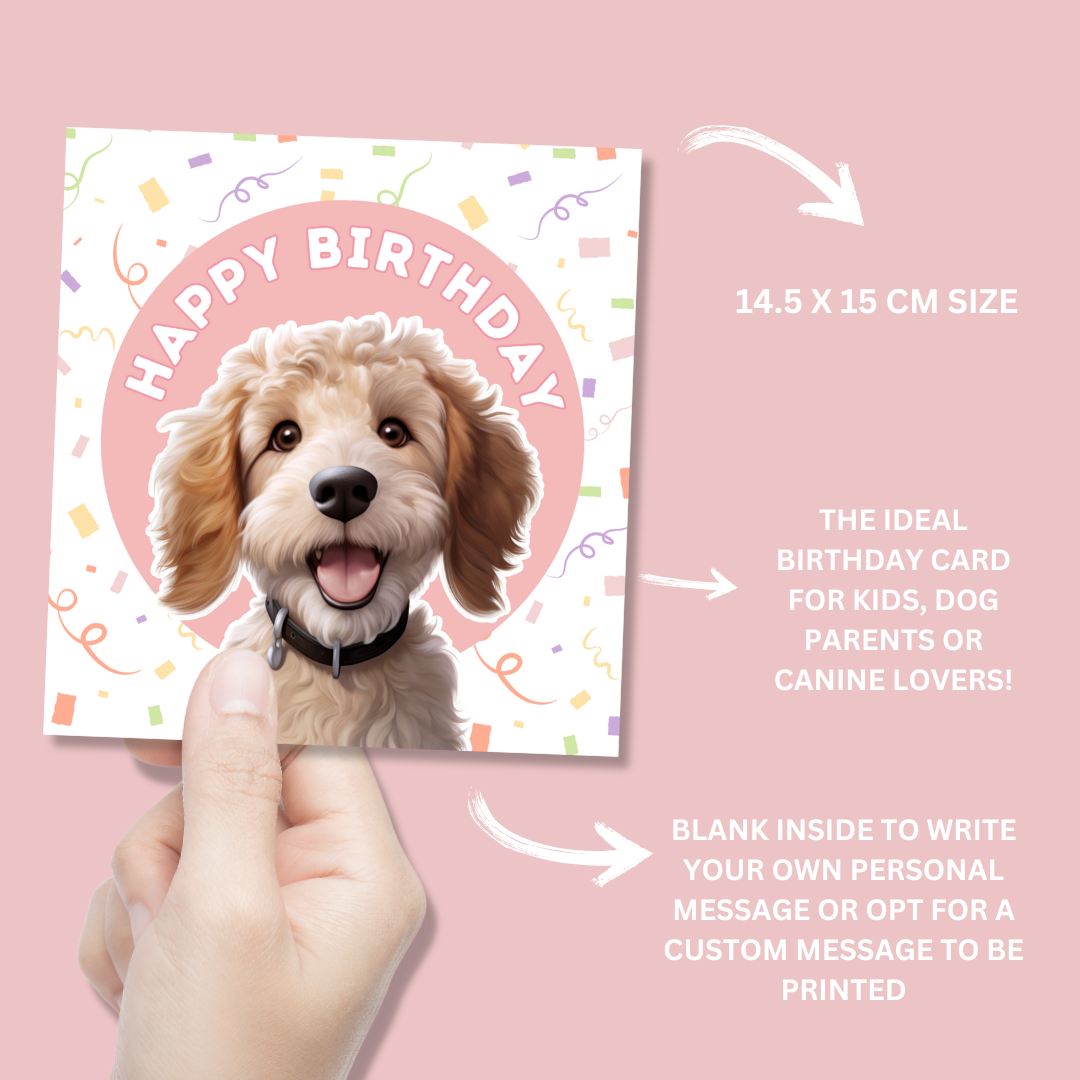 Goldendoodle Dog Happy Birthday Card - Blush Boulevard Greeting Card