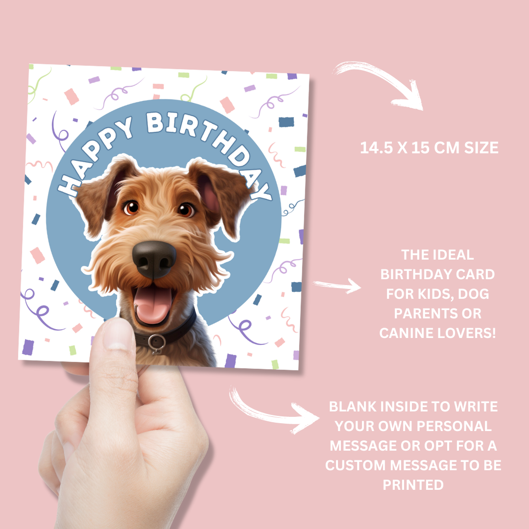 Airedale Terrier Dog Happy Birthday Card - Blush Boulevard Greeting Card