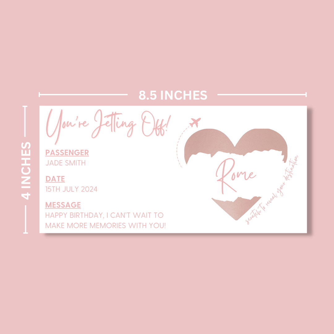 Personalised Scratch Off Boarding Pass Ticket - Blush Boulevard Ticket