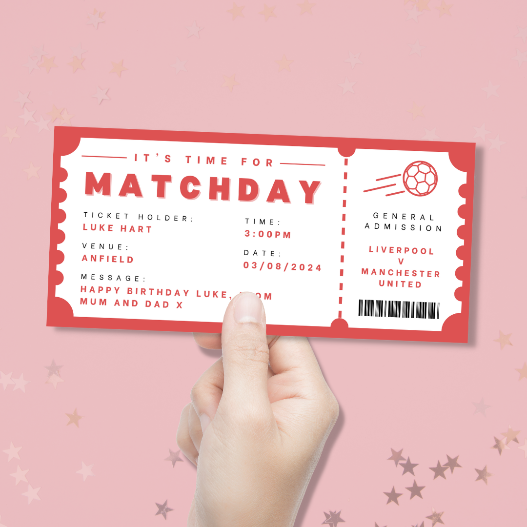 Personalised Match Day Football Surprise Ticket - Blush Boulevard Ticket