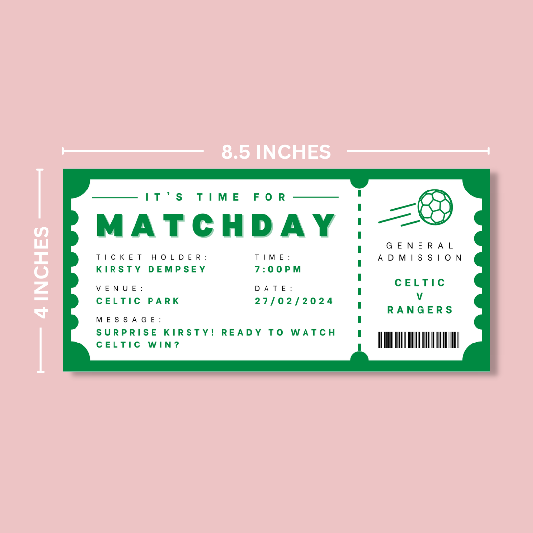 Personalised Match Day Football Surprise Ticket - Blush Boulevard Ticket