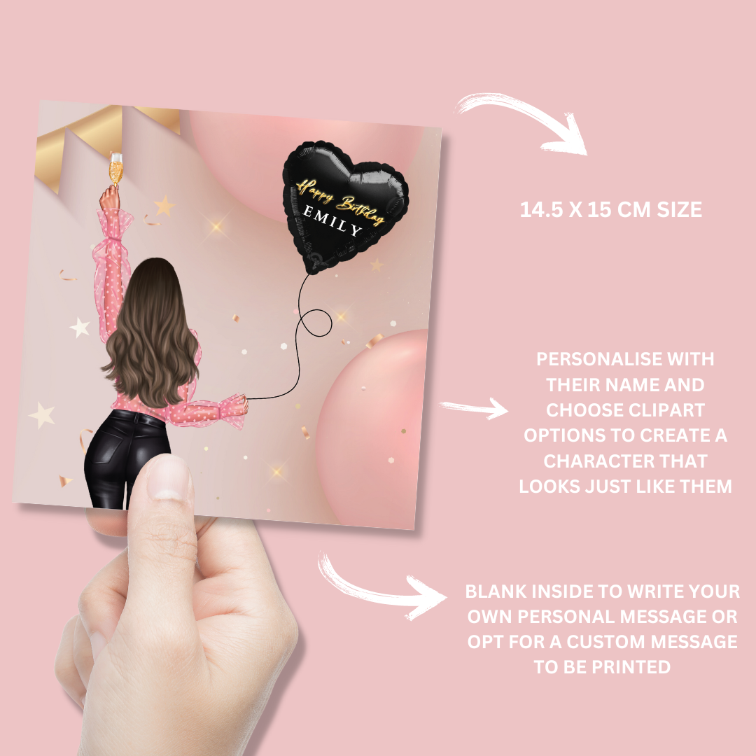 Personalised Birthday Balloon Card - Blush Boulevard Greeting Card
