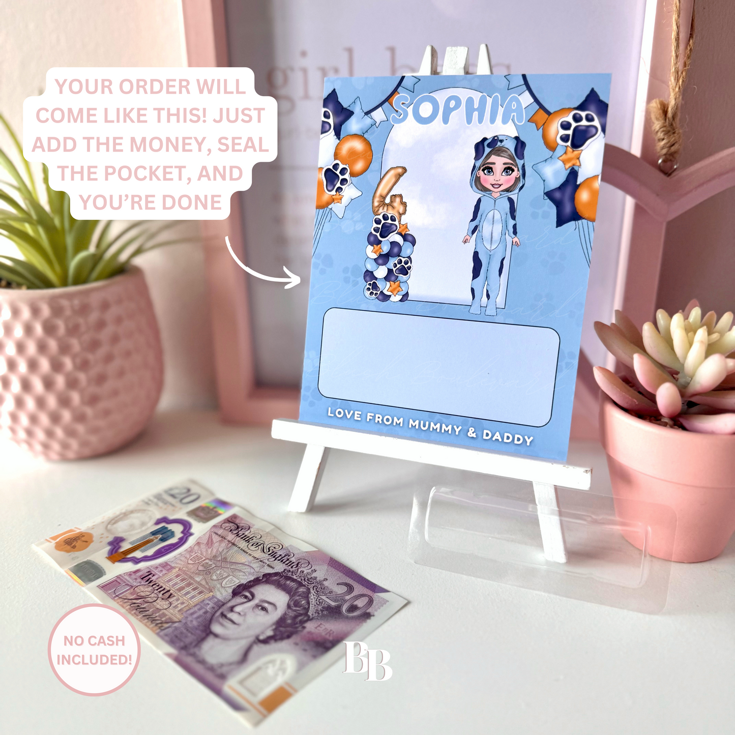 Girls Blue Dog Birthday Money Pocket