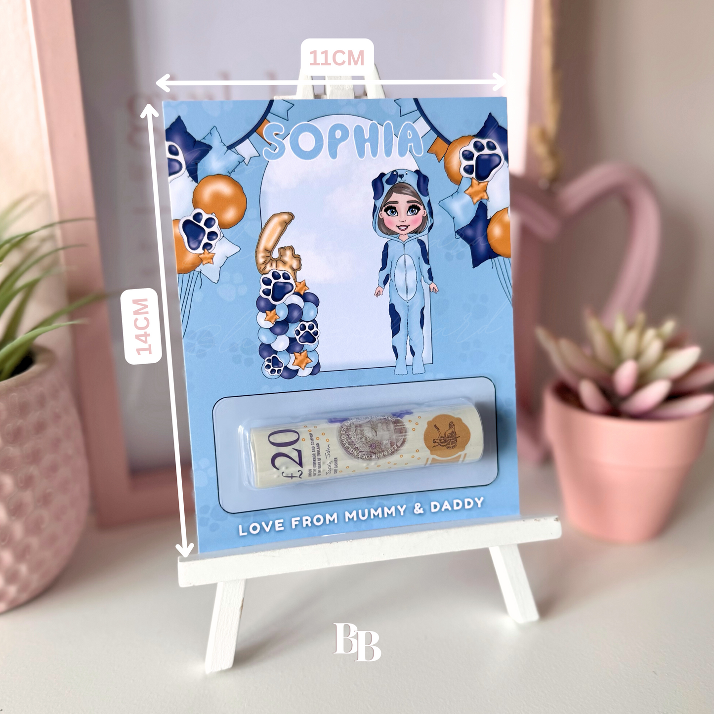 Girls Blue Dog Birthday Money Pocket