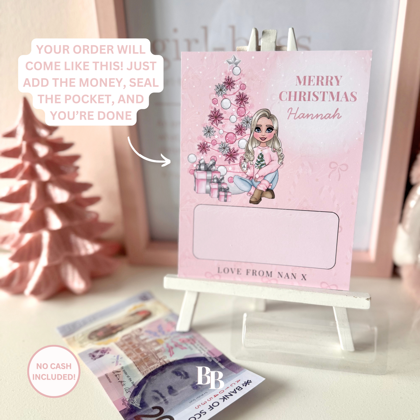 Girls Pink Christmas Money Pocket