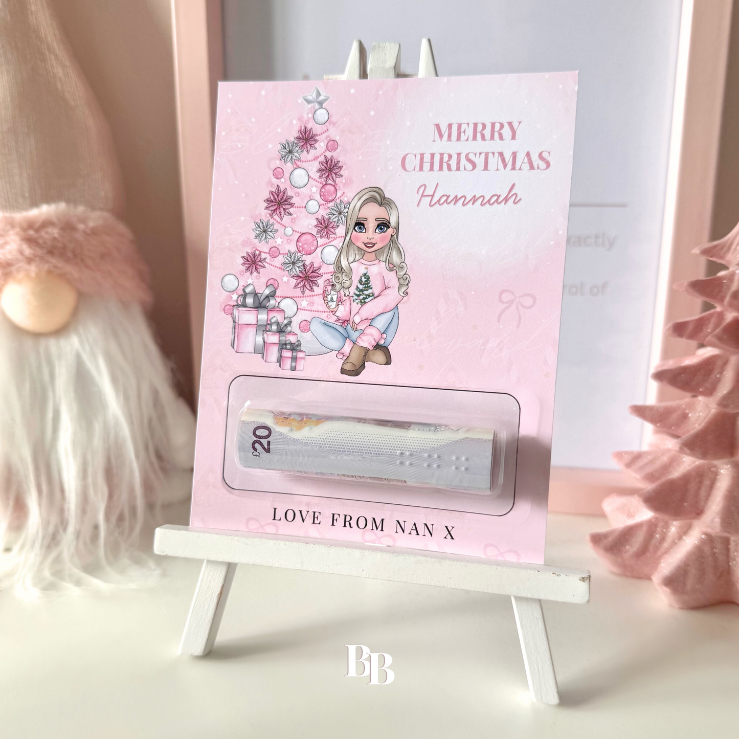 Girls Pink Christmas Money Pocket