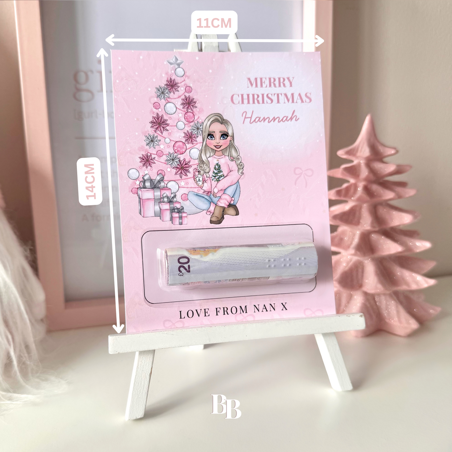 Girls Pink Christmas Money Pocket