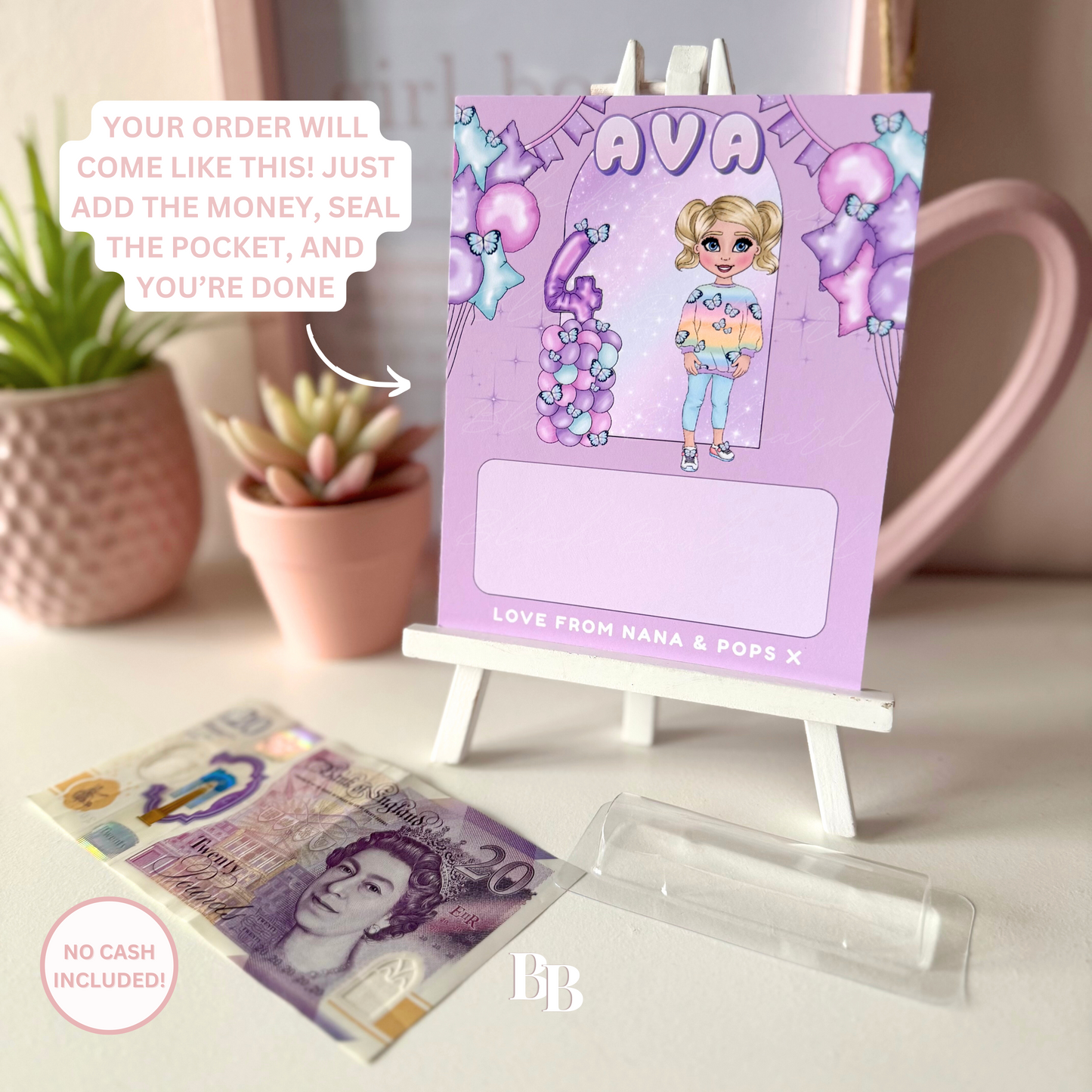 Girls Lilac Butterfly Birthday Money Pocket