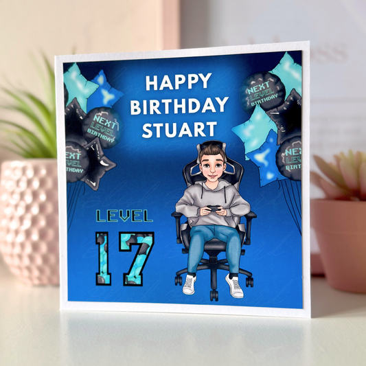 Personalised Boys Blue Gaming Birthday Card
