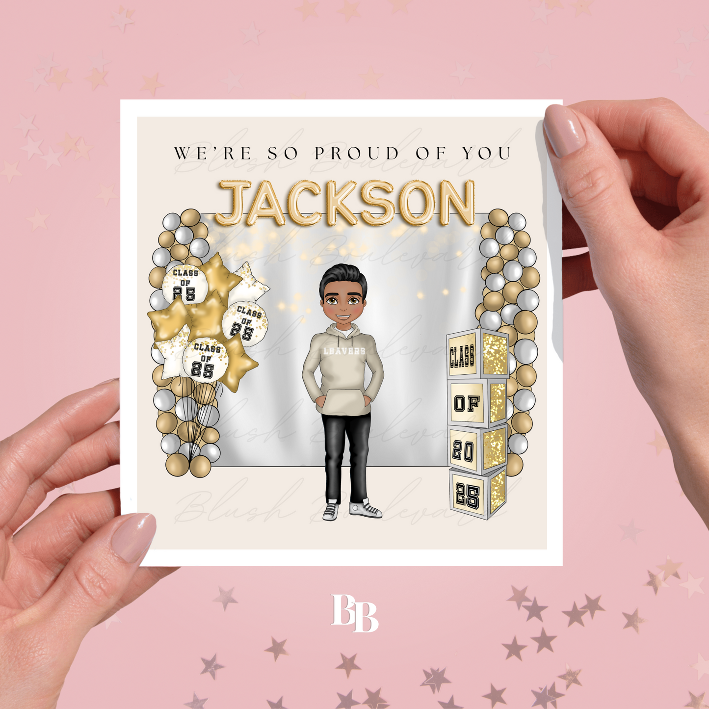 Personalised White & Gold School Leaver Card