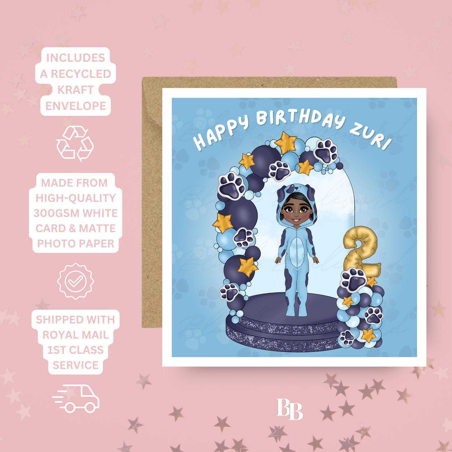 Personalised Puppy Themed Girls Birthday Card