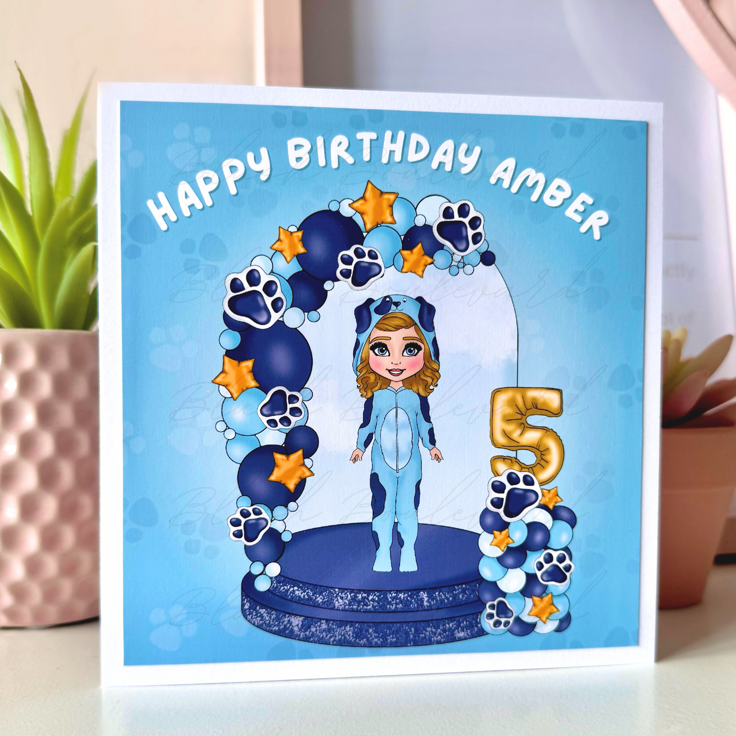 Personalised Puppy Themed Girls Birthday Card