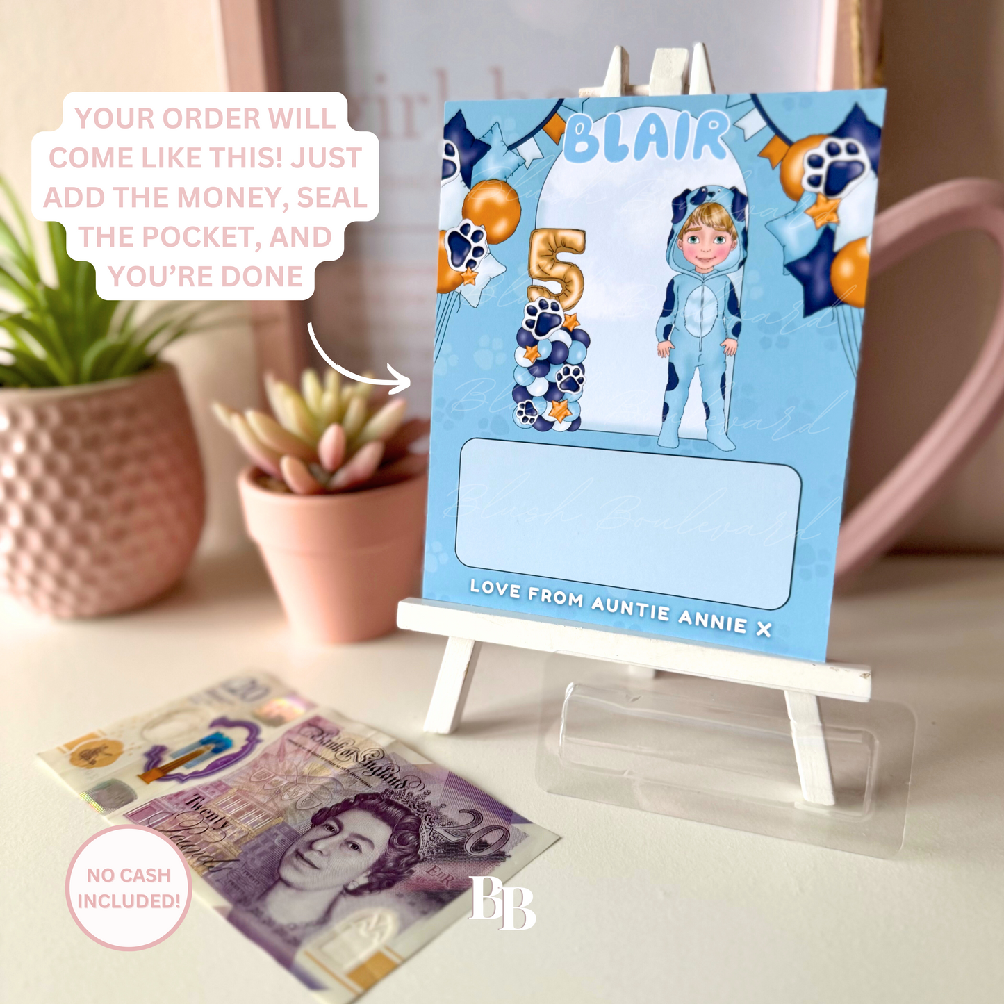 Boys Blue Dog Birthday Money Pocket