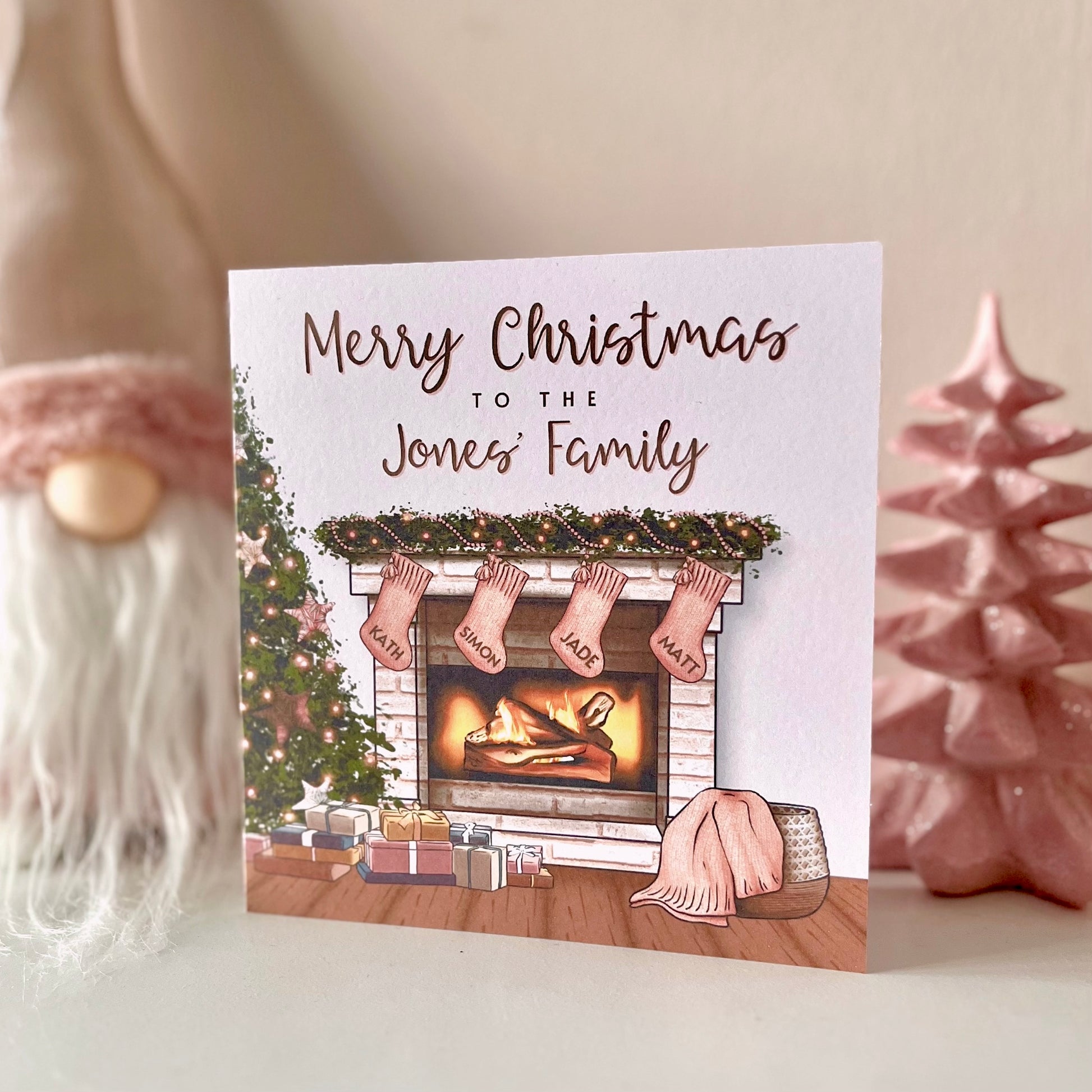 Personalised Pink Christmas Family Card - Blush Boulevard Greeting Card