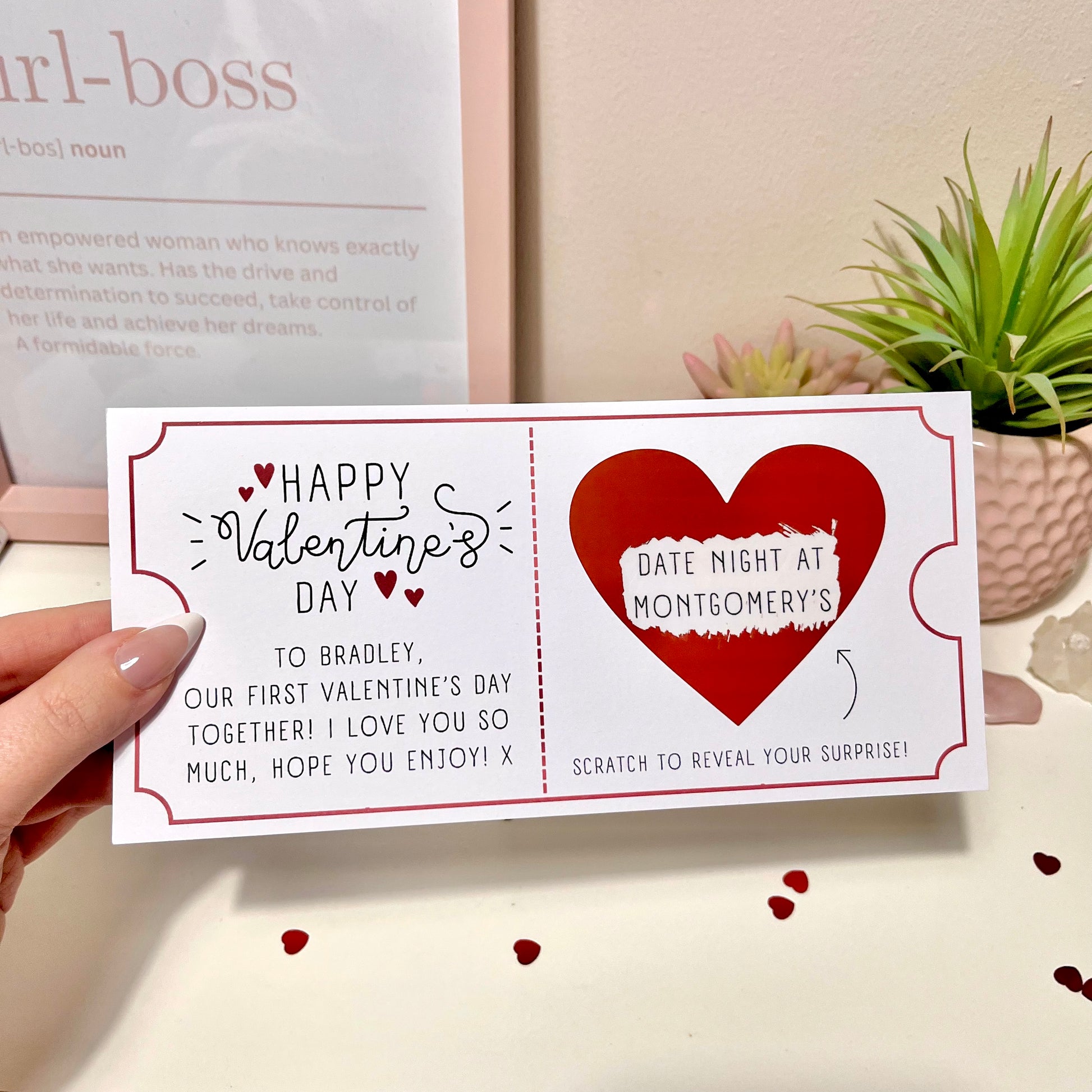 Red Personalised Scratch Off Valentine's Day Ticket - Blush Boulevard Ticket