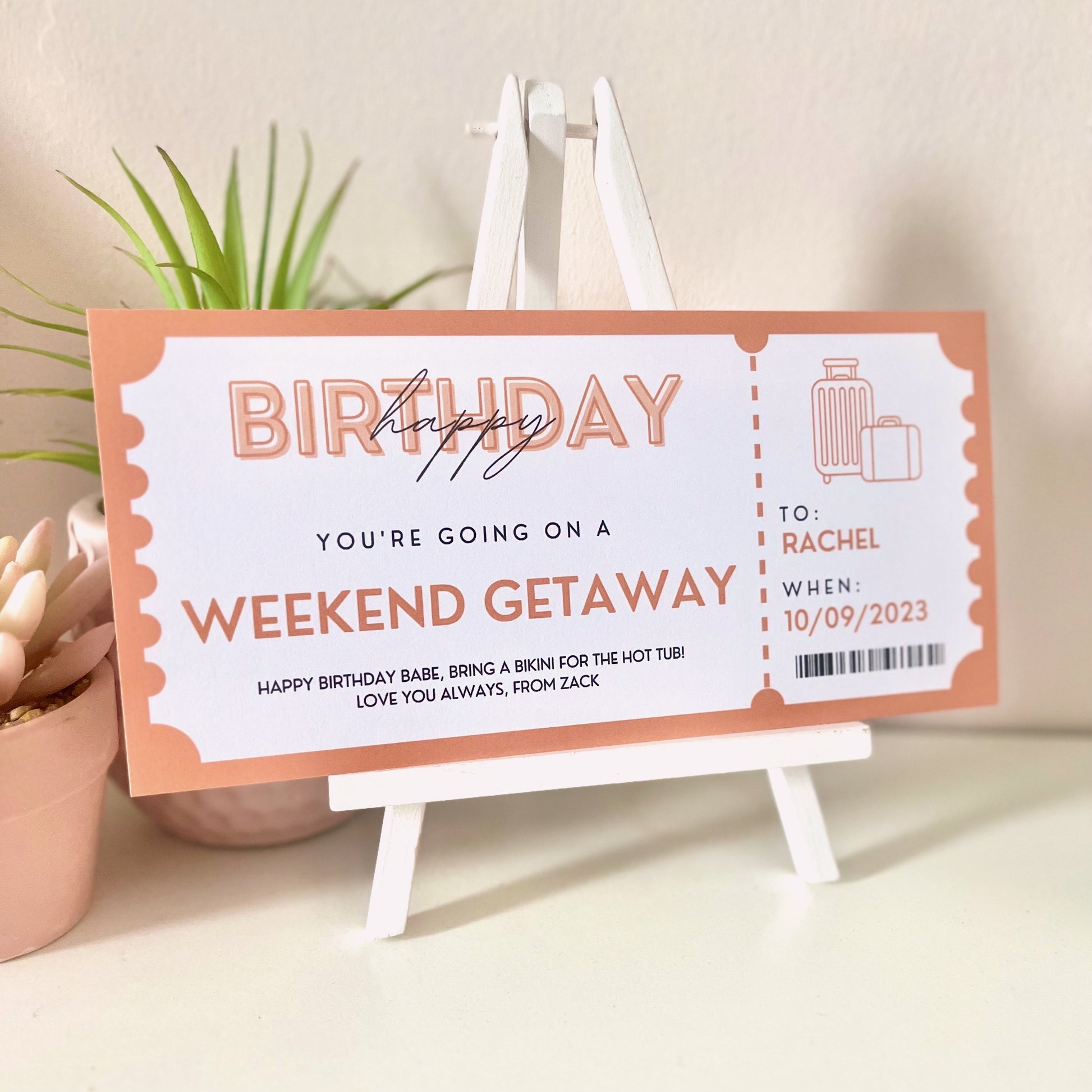 Personalised Birthday Weekend Getaway Ticket - Blush Boulevard Ticket