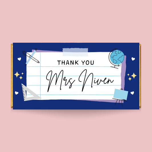 Personalised Navy Thank You Teacher Chocolate Bar - Blush Boulevard Chocolate Bar