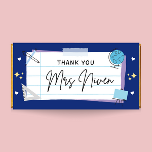 Personalised Navy Thank You Teacher Chocolate Bar