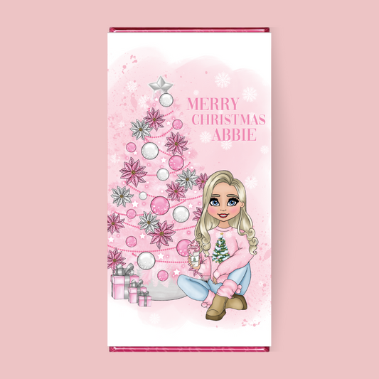 Personalised Pink Christmas Girl Galaxy Cookie Crumble Chocolate Bar