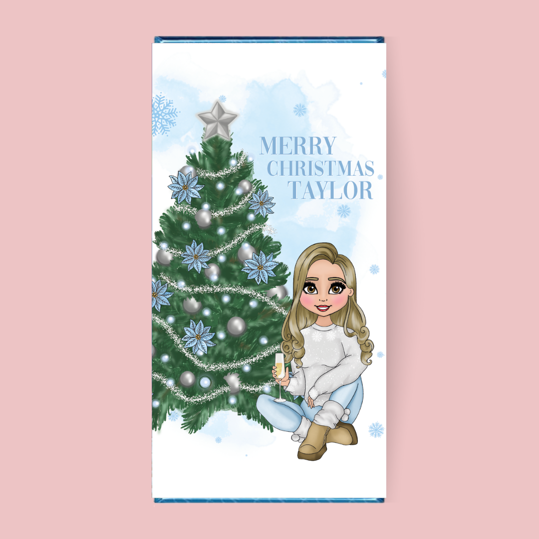 Personalised Blue Christmas Girl Galaxy Salted Caramel Chocolate Bar