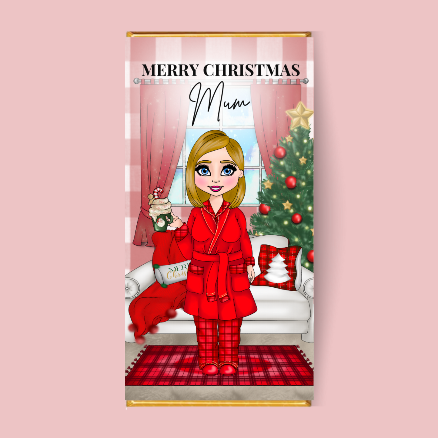 Personalised Lady Red Christmas Smooth Caramel Chocolate Bar