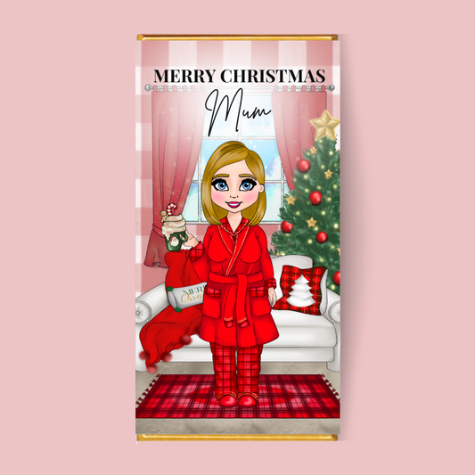 Personalised Lady Red Christmas Smooth Caramel Chocolate Bar