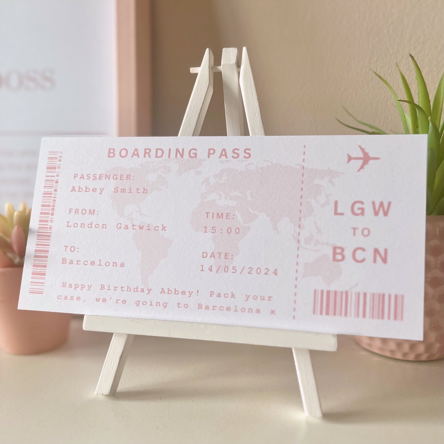 Personalised Boarding Pass Ticket - Blush Boulevard Ticket