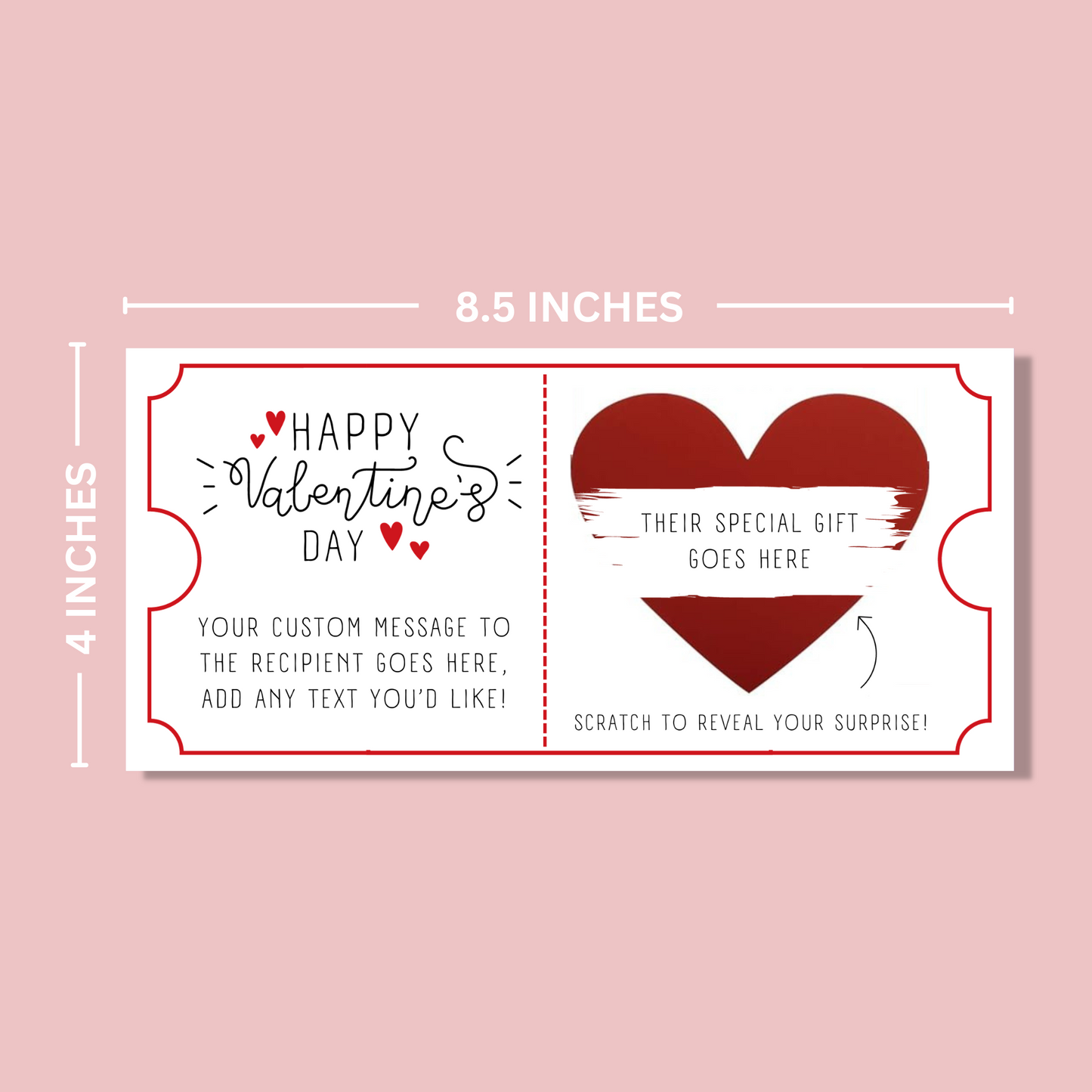 Red Personalised Scratch Off Valentine's Day Ticket - Blush Boulevard Ticket