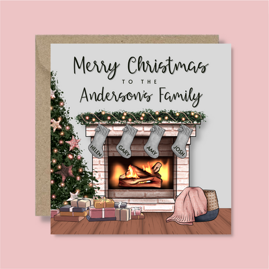 Personalised Grey Christmas Family Card - Blush Boulevard Greeting Card