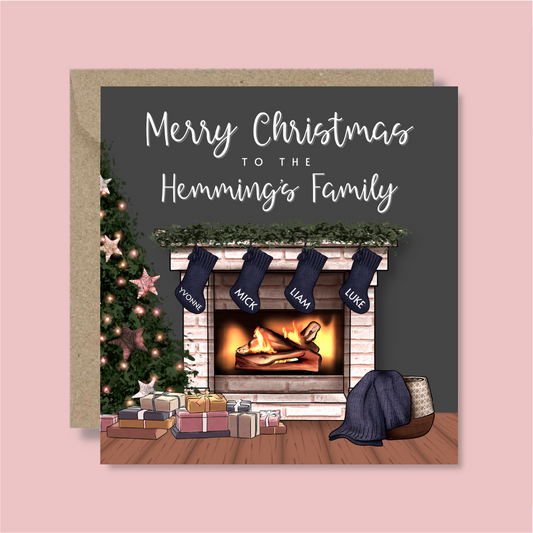 Personalised Navy Christmas Family Card - Blush Boulevard Greeting Card