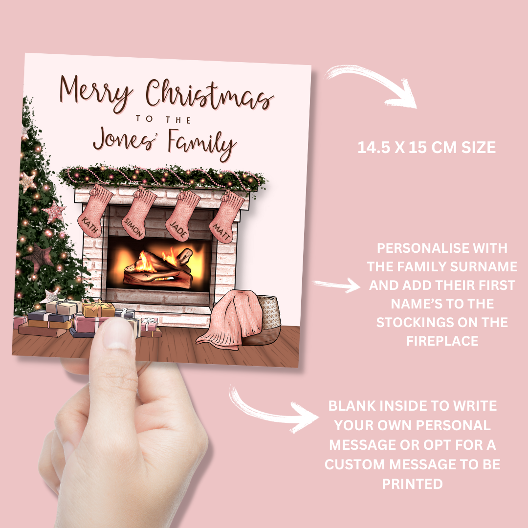 Personalised Pink Christmas Family Card - Blush Boulevard Greeting Card