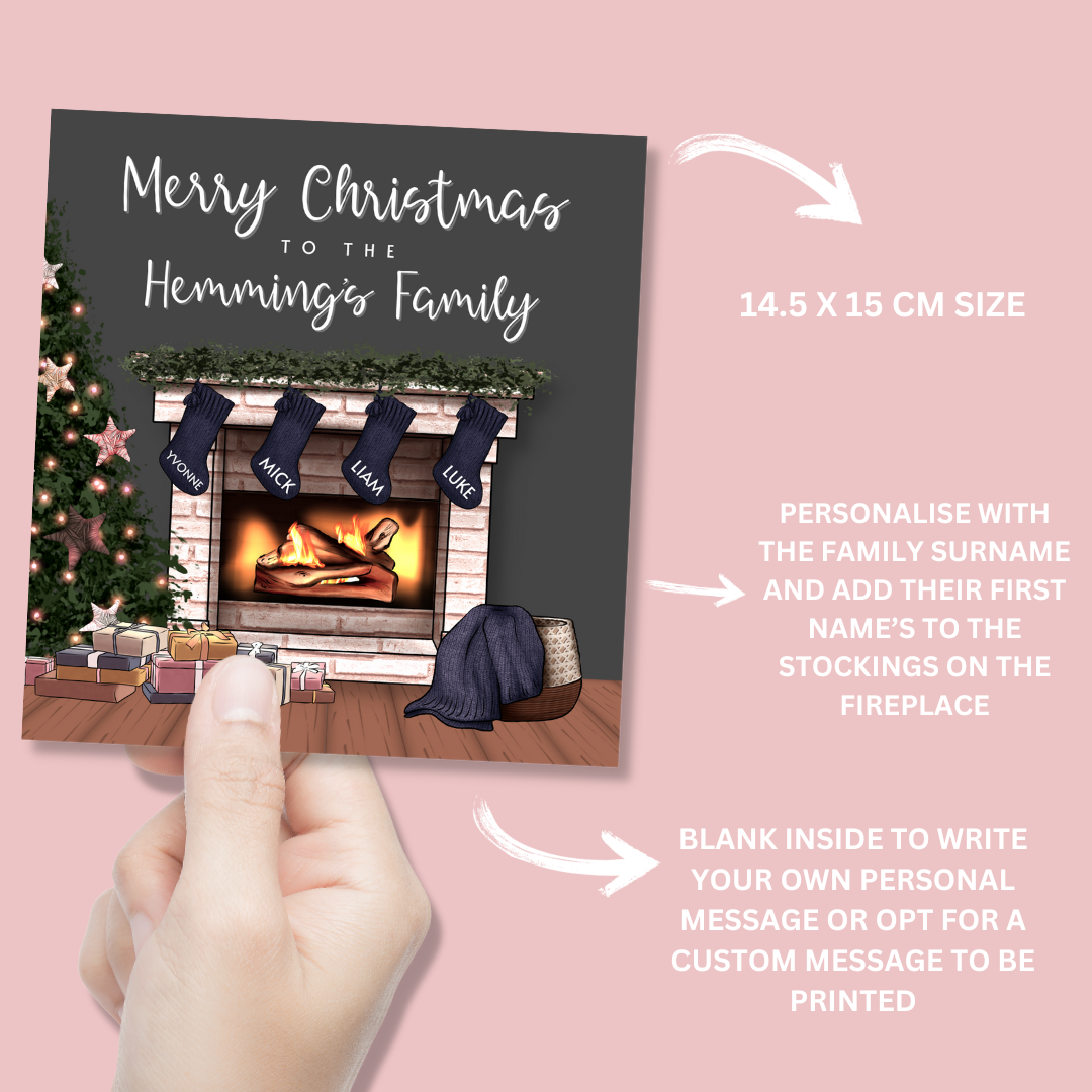 Personalised Navy Christmas Family Card - Blush Boulevard Greeting Card