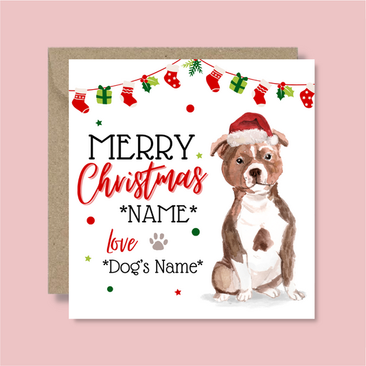 Personalised Staffordshire Bull Terrier Christmas Card - Blush Boulevard Greeting Card