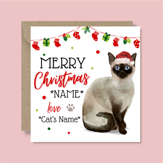 Personalised Siamese Cat Christmas Card - Blush Boulevard Greeting Card