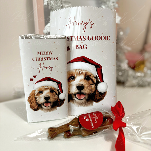 Personalised Cream Dog Christmas Goodie Bag