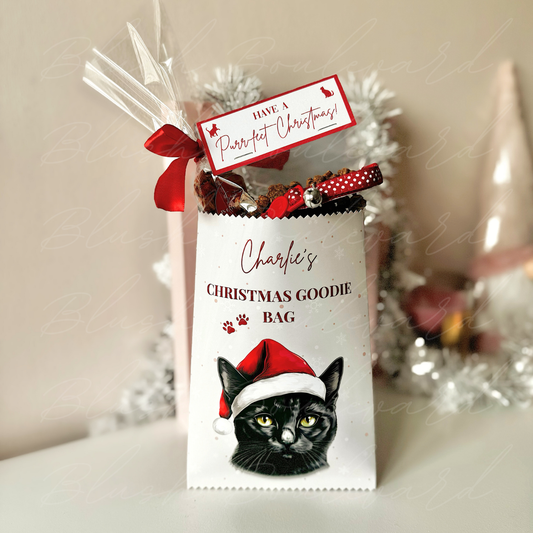 Personalised Cream Cat Christmas Goodie Bag