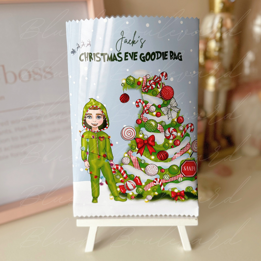 EMPTY Personalised Green Christmas Eve Goodie Bag