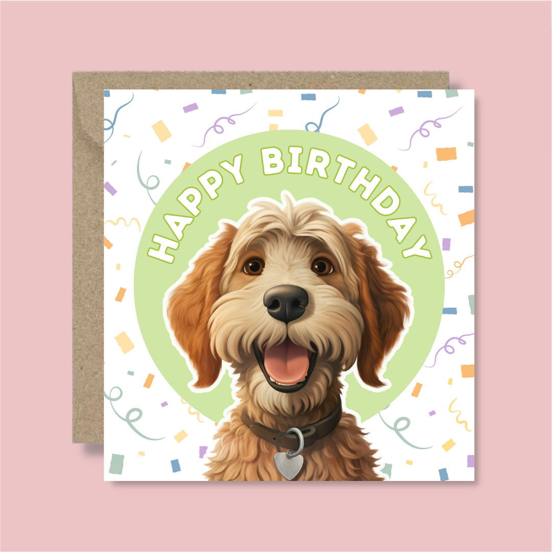 Golden Cockapoo Dog Happy Birthday Card - Blush Boulevard Greeting Card