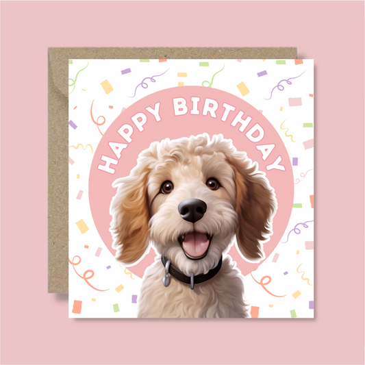 Goldendoodle Dog Happy Birthday Card - Blush Boulevard Greeting Card