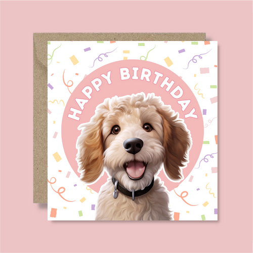 Goldendoodle Dog Happy Birthday Card - Blush Boulevard Greeting Card