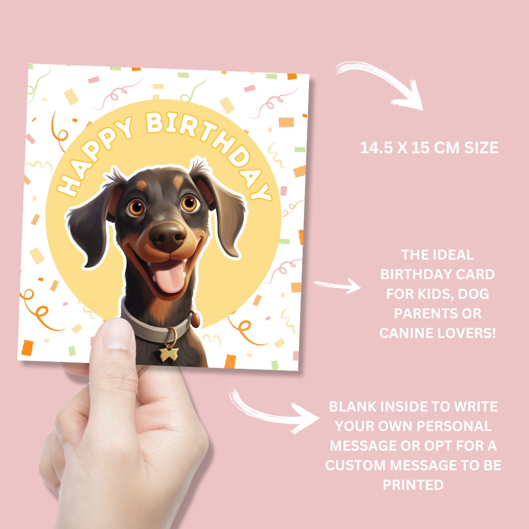 Dobermann Dog Happy Birthday Card - Blush Boulevard Greeting Card
