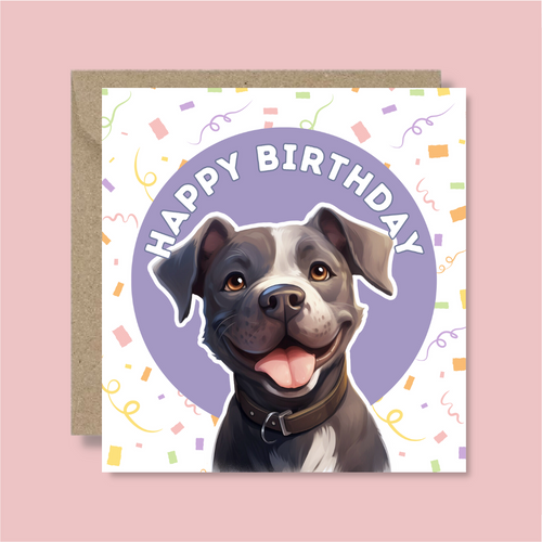 Staffordshire Bull Terrier Dog Happy Birthday Card - Blush Boulevard Greeting Card